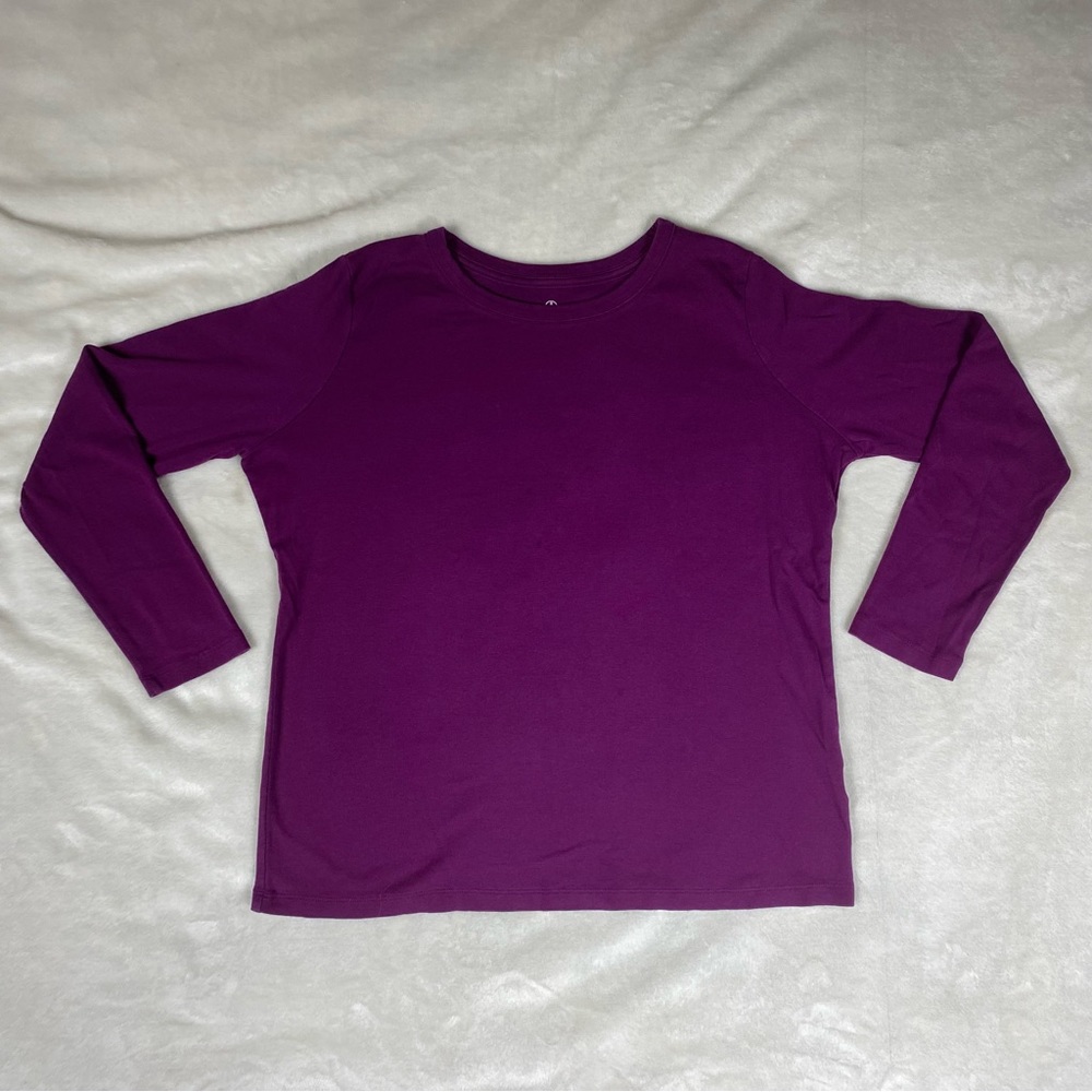 C-0005 Lands' End L/P Purple Long-Sleeve Crewneck Shaped 100% Cotton T-Shirt